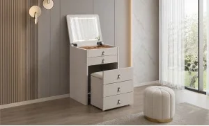 Măsuță Toaletă T658-4 Gri cu 3 culori LED și Oglindă