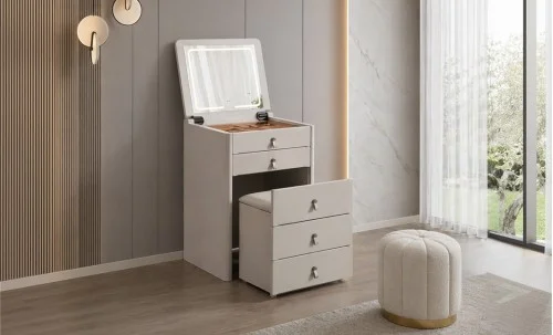 Măsuță Toaletă T658-4 Gri cu 3 culori LED și Oglindă