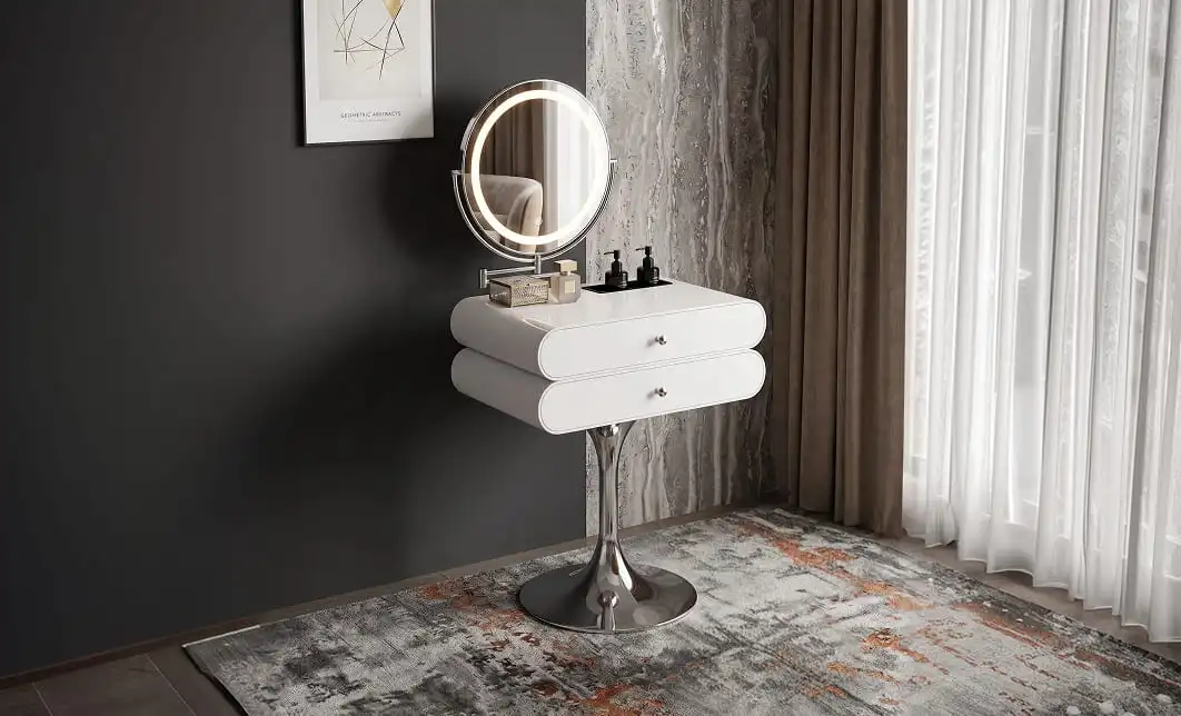 Măsuță Toaletă T660-2 Albă cu 3 culori LED și Oglindă