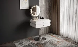 Măsuță Toaletă T660-2 Albă cu 3 culori LED și Oglindă