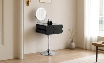 Măsuță Toaletă T660-2 Neagră cu 3 culori LED și Oglindă