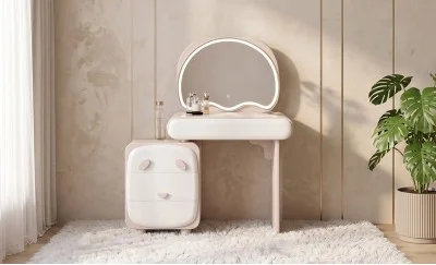 Măsuță Toaletă T661-4 Albă / Roz cu 3 culori LED și Oglindă