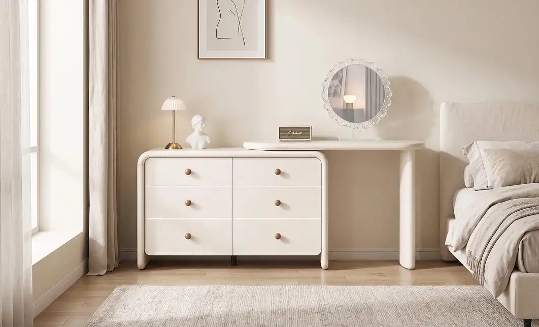 Măsuță Toaletă T663-6 Albă Extensibilă cu 3 culori LED și Oglindă