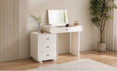 Măsuță Toaletă T669-3 Albă Extensibilă cu 3 culori LED și Oglindă