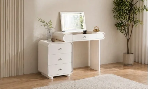 Măsuță Toaletă T669-3 Albă Extensibilă cu 3 culori LED și Oglindă