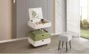 Măsuță Toaletă Ajustabilă pe Înălțime T680-3 Albă / Verde Extensibilă cu 3 culori LED și Oglindă Reglabilă