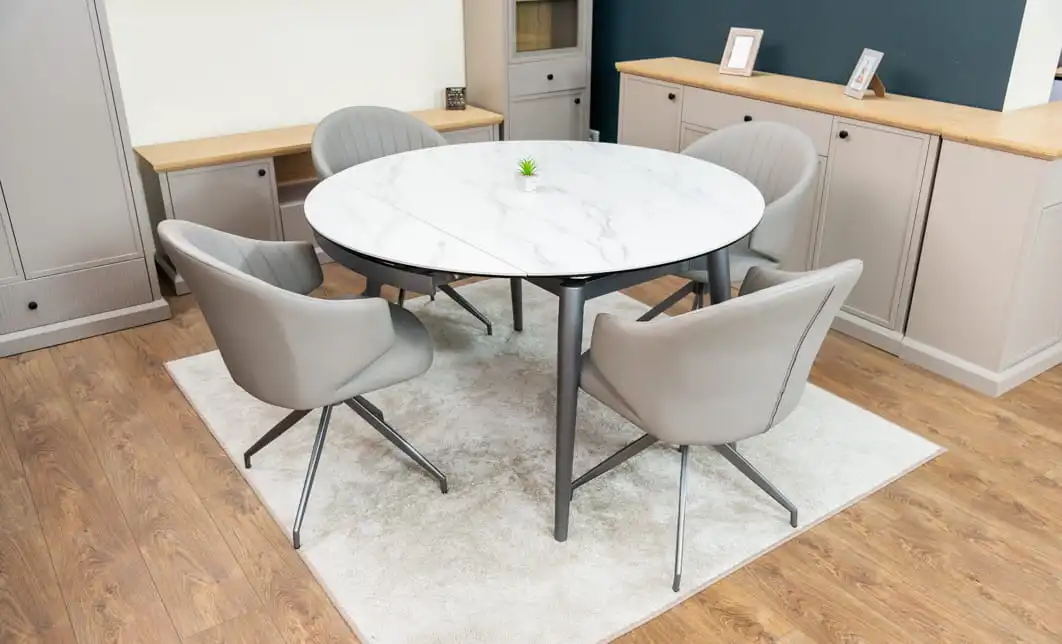 Set Masă Living Extensibilă CT106 Blat Ceramic Alb cu 4 Scaune CY815 Gri 7