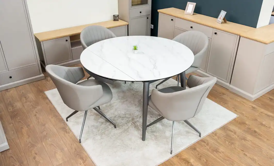 Set Masă Living Extensibilă CT106 Blat Ceramic Alb cu 4 Scaune CY815 Gri 6