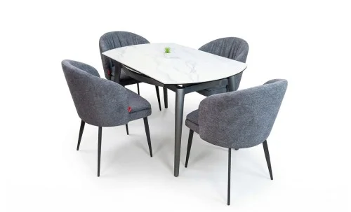 Set Masă Living Extensibilă CT106 Blat Ceramic Alb cu 4 Scaune DCM0102CF Gri