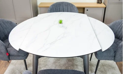 Set Masă Living Extensibilă CT106 Blat Ceramic Alb cu 4 Scaune DCM0102CF Gri