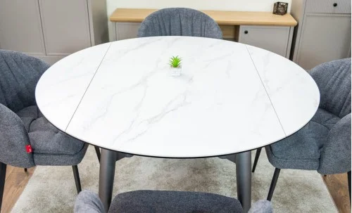 Set Masă Living Extensibilă CT106 Blat Ceramic Alb cu 4 Scaune DCM0102CF Gri