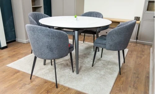 Set Masă Living Extensibilă CT106 Blat Ceramic Alb cu 4 Scaune DCM0102CF Gri