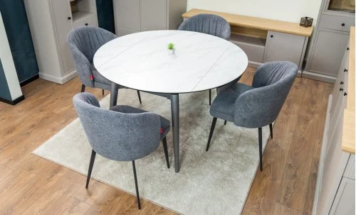 Set Masă Living Extensibilă CT106 Blat Ceramic Alb cu 4 Scaune DCM0102CF Gri