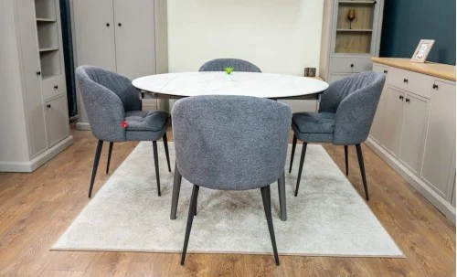 Set Masă Living Extensibilă CT106 Blat Ceramic Alb cu 4 Scaune DCM0102CF Gri