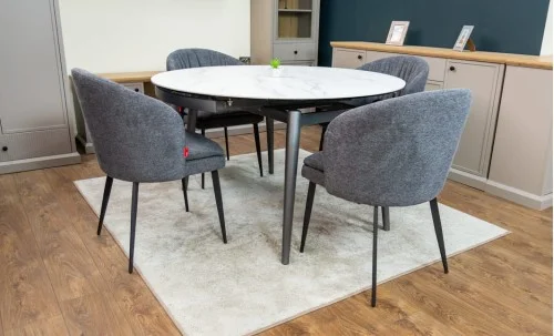 Set Masă Living Extensibilă CT106 Blat Ceramic Alb cu 4 Scaune DCM0102CF Gri