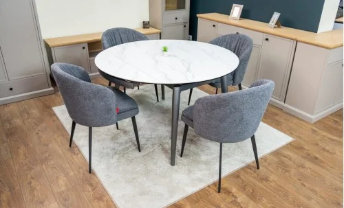 Set Masă Living Extensibilă CT106 Blat Ceramic Alb cu 4 Scaune DCM0102CF Gri