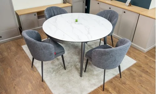 Set Masă Living Extensibilă CT106 Blat Ceramic Alb cu 4 Scaune DCM0102CF Gri