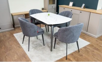 Set Masă Living Extensibilă CT106 Blat Ceramic Alb cu 4 Scaune DCM0102CF Gri