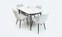 Set Masă Living Extensibilă CT106 Blat Ceramic Alb cu 4 Scaune DCM2001AF Bej