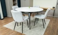 Set Masă Living Extensibilă CT106 Blat Ceramic Alb cu 4 Scaune DCM2001AF Bej 5