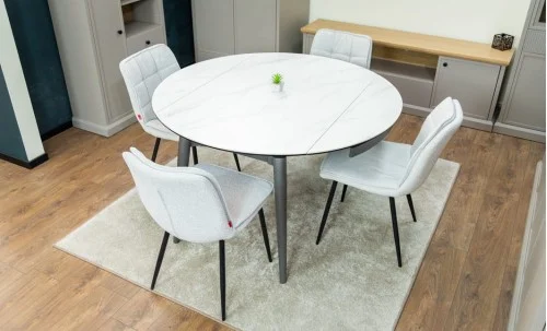 Set Masă Living Extensibilă CT106 Blat Ceramic Alb cu 4 Scaune DCM2001AF Bej