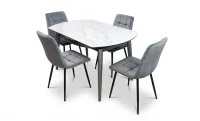 Set Masă Living Extensibilă CT106 Blat Ceramic Alb cu 4 Scaune KJC37 Gri