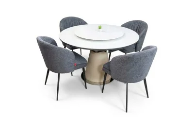 Set Masă Living Extensibilă CT163 Blat Ceramic Alb cu 4 Scaune DCM0102CF Gri