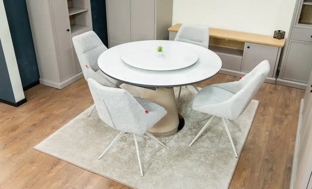 Set Masă Living Extensibilă CT163 Blat Ceramic Alb cu 4 Scaune DCM0108CS Gri Deschis 5