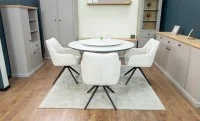 Set Masă Living Extensibilă CT163 Blat Ceramic Alb cu 4 Scaune Rotative DCM0112AS Bej 5