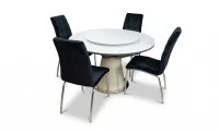 Set Masă Living Extensibilă CT163 Blat Ceramic Alb cu 4 Scaune Tapițate F630 Negre 1