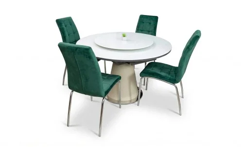 Set Masă Living Extensibilă CT163 Blat Ceramic Alb cu 4 Scaune Tapițate F630 Verzi