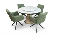Set Masă Living Extensibilă CT163 Blat Ceramic Alb cu 4 Scaune Rotative KJC77 Verzi 1