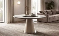 Masă Living Extensibilă CT163 cu Blat Ceramic Alb