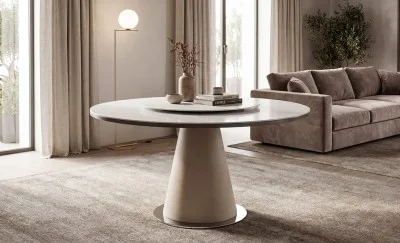 Masă Living Extensibilă CT163 cu Blat Ceramic Alb