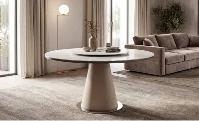 Masă Living Extensibilă CT163 cu Blat Ceramic Alb