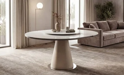 Masă Living Extensibilă CT163 cu Blat Ceramic Alb