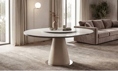 Masă Living Extensibilă CT163 cu Blat Ceramic Alb