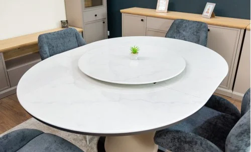 Set Masă Living Extensibilă CT163 Blat Ceramic Alb cu 4 Scaune DCM0104CS Gri