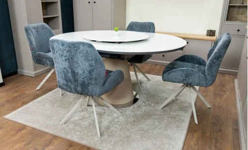 Set Masă Living Extensibilă CT163 Blat Ceramic Alb cu 4 Scaune DCM0104CS Gri