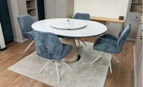 Set Masă Living Extensibilă CT163 Blat Ceramic Alb cu 4 Scaune DCM0104CS Gri