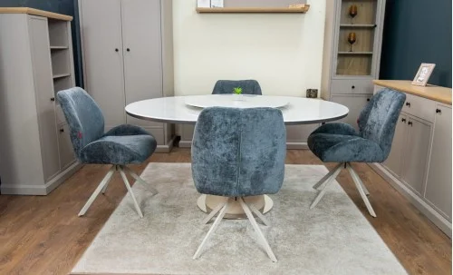 Set Masă Living Extensibilă CT163 Blat Ceramic Alb cu 4 Scaune DCM0104CS Gri