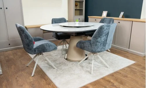 Set Masă Living Extensibilă CT163 Blat Ceramic Alb cu 4 Scaune DCM0104CS Gri