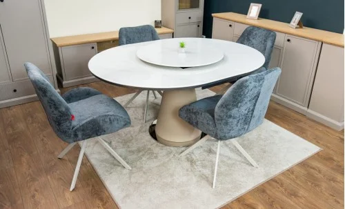 Set Masă Living Extensibilă CT163 Blat Ceramic Alb cu 4 Scaune DCM0104CS Gri