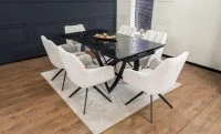 Set Masă Living Extensibilă CT241 Blat Sticlă Securizată Neagră cu 6 Scaune DCM0112AS Bej