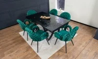 Set Masă Living Extensibilă CT241 Blat Sticlă Securizată Neagră cu 6 Scaune KJC376 Verzi 1
