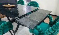 Set Masă Living Extensibilă CT241 Blat Sticlă Securizată Neagră cu 6 Scaune KJC376 Verzi 10