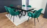 Set Masă Living Extensibilă CT241 Blat Sticlă Securizată Neagră cu 6 Scaune KJC376 Verzi 2