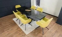 Set Masă Living Extensibilă CT241 Blat Sticlă Securizată Neagră cu 6 Scaune KJC4345 Muștar 3