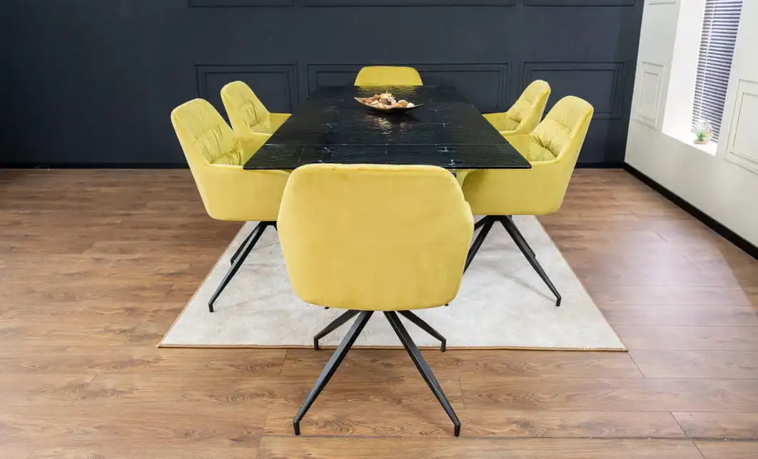 Set Masă Living Extensibilă CT241 Blat Sticlă Securizată Neagră cu 6 Scaune KJC4345 Muștar 6