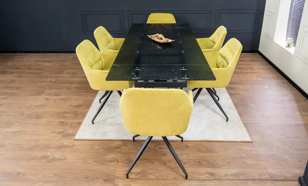 Set Masă Living Extensibilă CT241 Blat Sticlă Securizată Neagră cu 6 Scaune KJC4345 Muștar 7